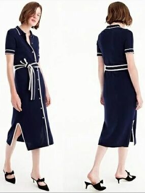 ✦ NWT J.Crew Kaya Tipped Knit Short Sleeve Sweater Shirt Dress | Navy | Large